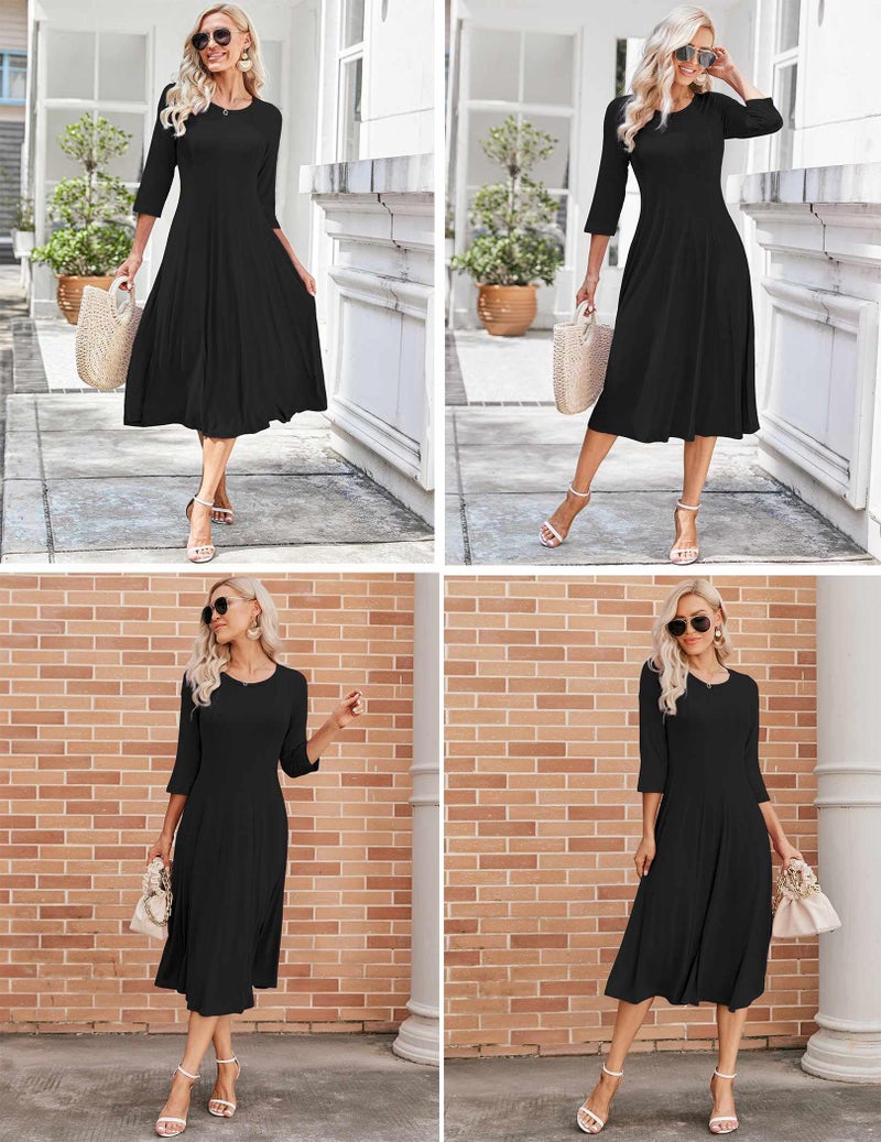 HOTOUCH Women's 3/4 Sleeve Dress Casual Pleated Tshirt Dress Womens Black Summer Dresses(Black L) - Image 5